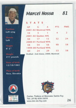 2002-03 AHL Hamilton Bulldogs č.26 Marcel Hossa