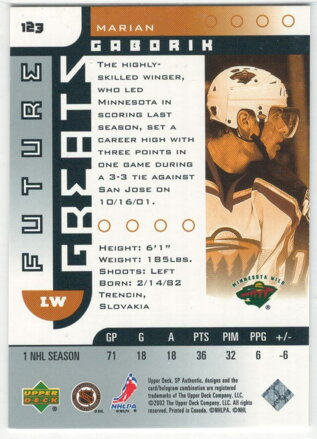 2001-02 SP Authentic Future Greats /3500 č. 123 Marián Gáborík