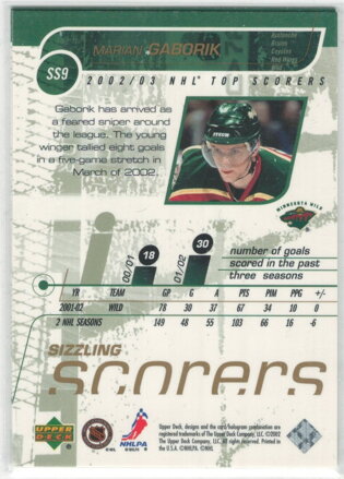 2002-03 Upper Deck Sizzling scorers č.ss9 Marián Gáborík