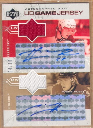 2004-05 UD Dual Autographs Jersey Marian Hossa/Marcel Hossa 04/10