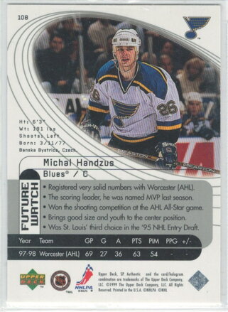 1998-99 SP Authentic Future Watch 211/2000 č. 108 Michal Handzuš