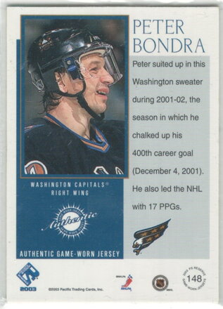 2002-03 Pacific Private Stock Reserve Jersey /1475 č. 148 Peter Bondra