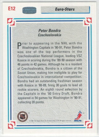 1991-92 Upper Deck Euro stars  č. E12 Peter Bondra