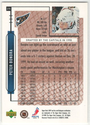 1999-00 Upper Deck MVP č. 215 Peter Bondra