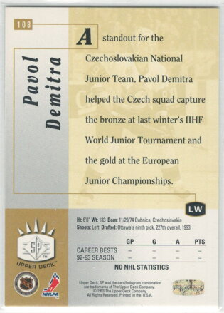 1993-94 Upper Deck SP č. 108 Pavol Demitra