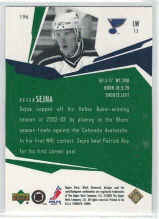 2003-04 Black Diamond Green/100 č. 196 Peter Sejna RC