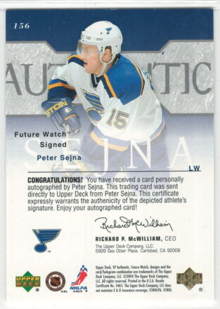 2003-04 SP Authentic Future Watch Autograph 275/900 č. 156 Peter Sejna