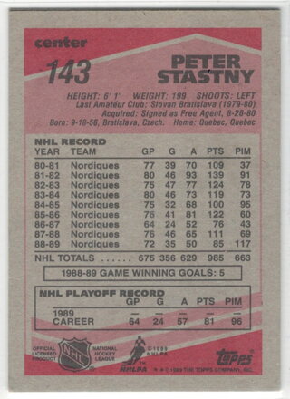 1989-90 TOPPS  č. 143 Peter Šťastný