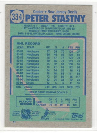 1990-91 TOPPS č. 334 Peter Šťastný