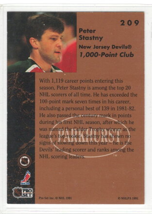 1991-92 Parkhurst č. 209  1000 points Peter Šťastný