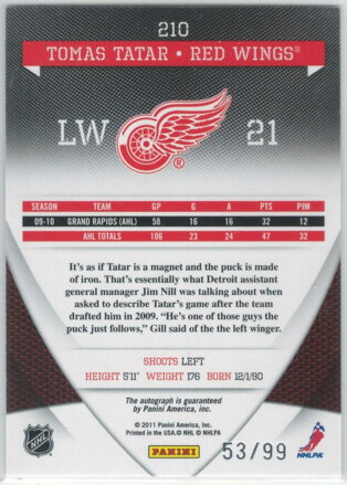 2010-11 Donruss Elite RC Autograph č.210  Tomáš Tatár 53/99