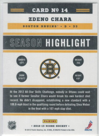 2012-13 Score Season Highlight č. 14 Zdeno Chára
