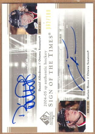 2004-05 SP Authentic Sign of the Times #DSAH Daniel Alfredsson/Marian Hossa/100